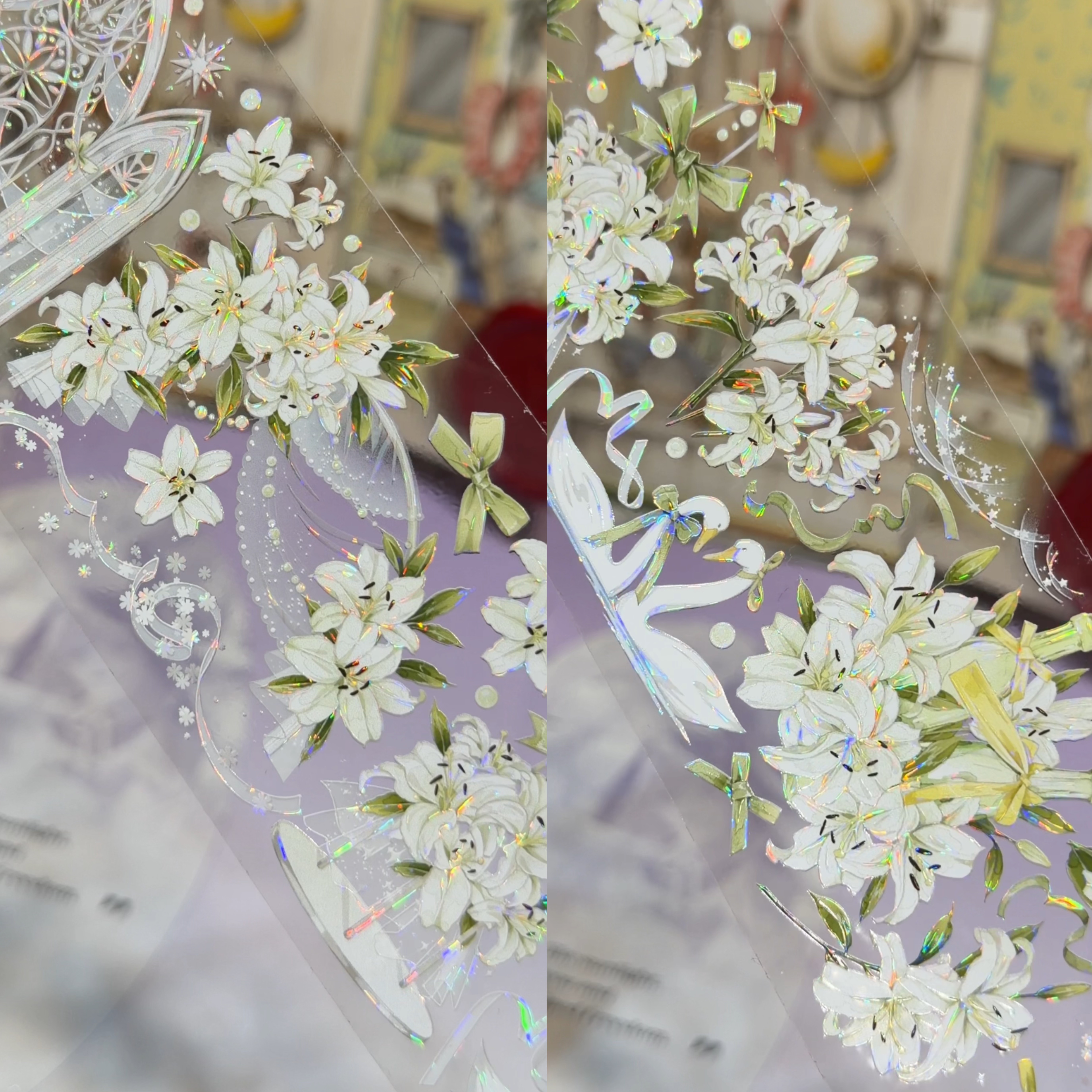 茶犁分装手账胶带百合花嫁花朵婚纱流麻咕卡手机背卡拼贴