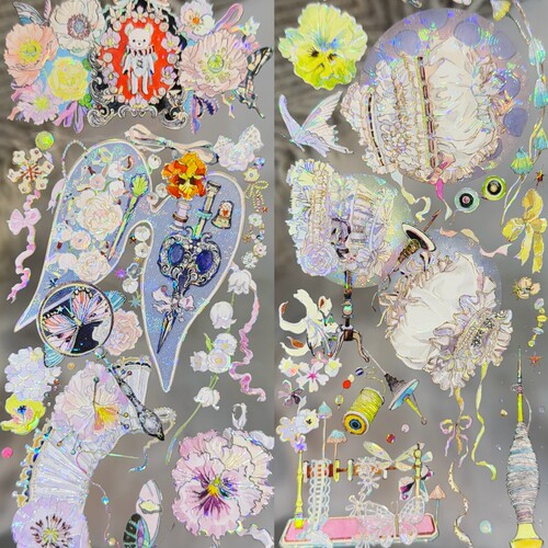 叉叉斯丢丢分装手账胶带珐琅天使扣彩绘背景小物苹果切片流麻咕卡