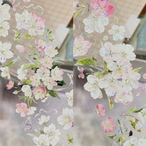 StudioVI分装樱花烂漫花朵百搭粉白流麻咕卡手帐胶带