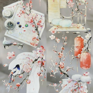 岁寒逐红 芳花颂夏 古风荷花梅花流麻咕卡素材 手账胶带 Wines分装