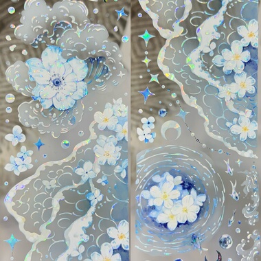 Wines分装手账胶带月海花眠海浪莹虹初澈透明泡泡模切贴纸卷流麻