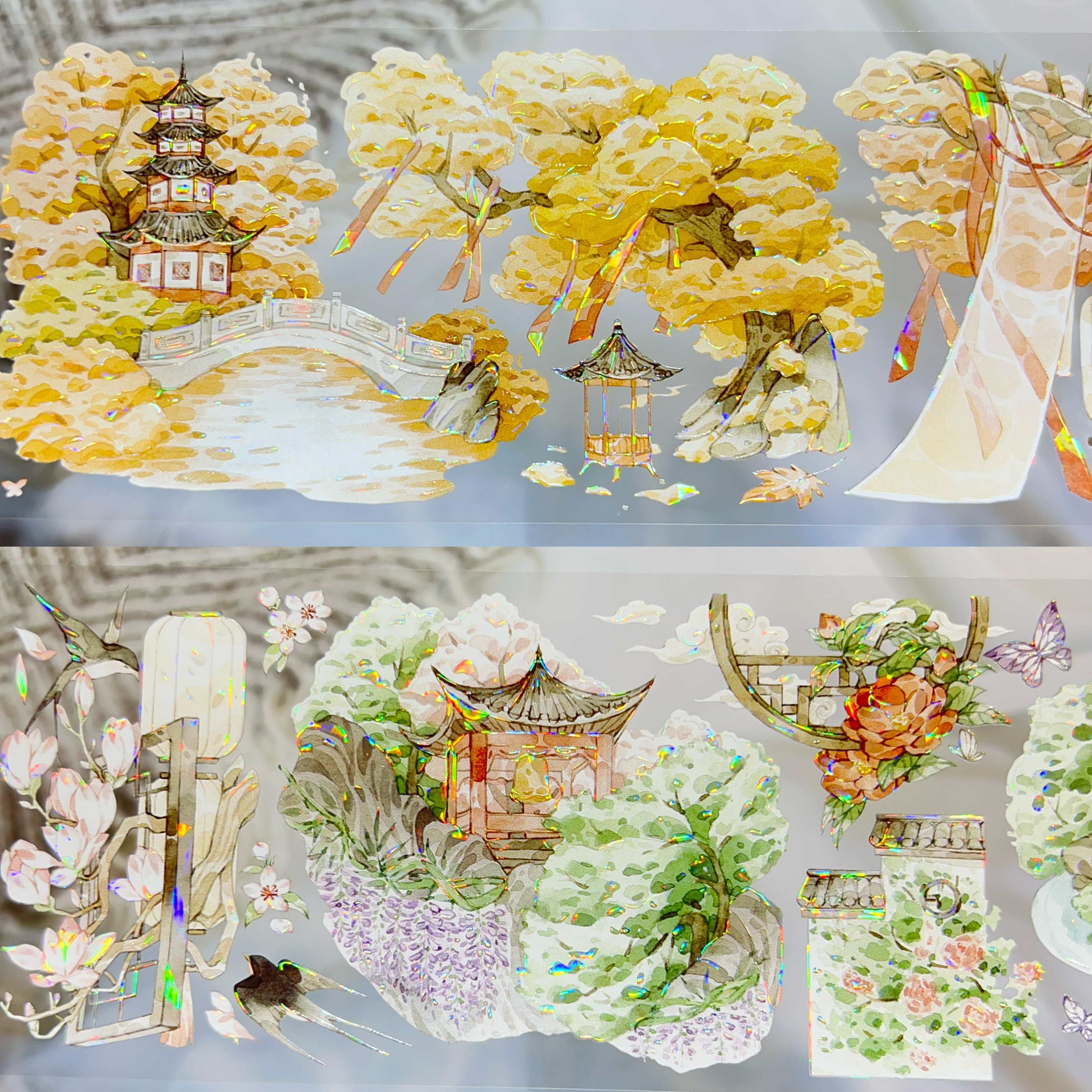 安渡时光分装胶带四季闲庭山水造景流麻咕卡手账拼贴