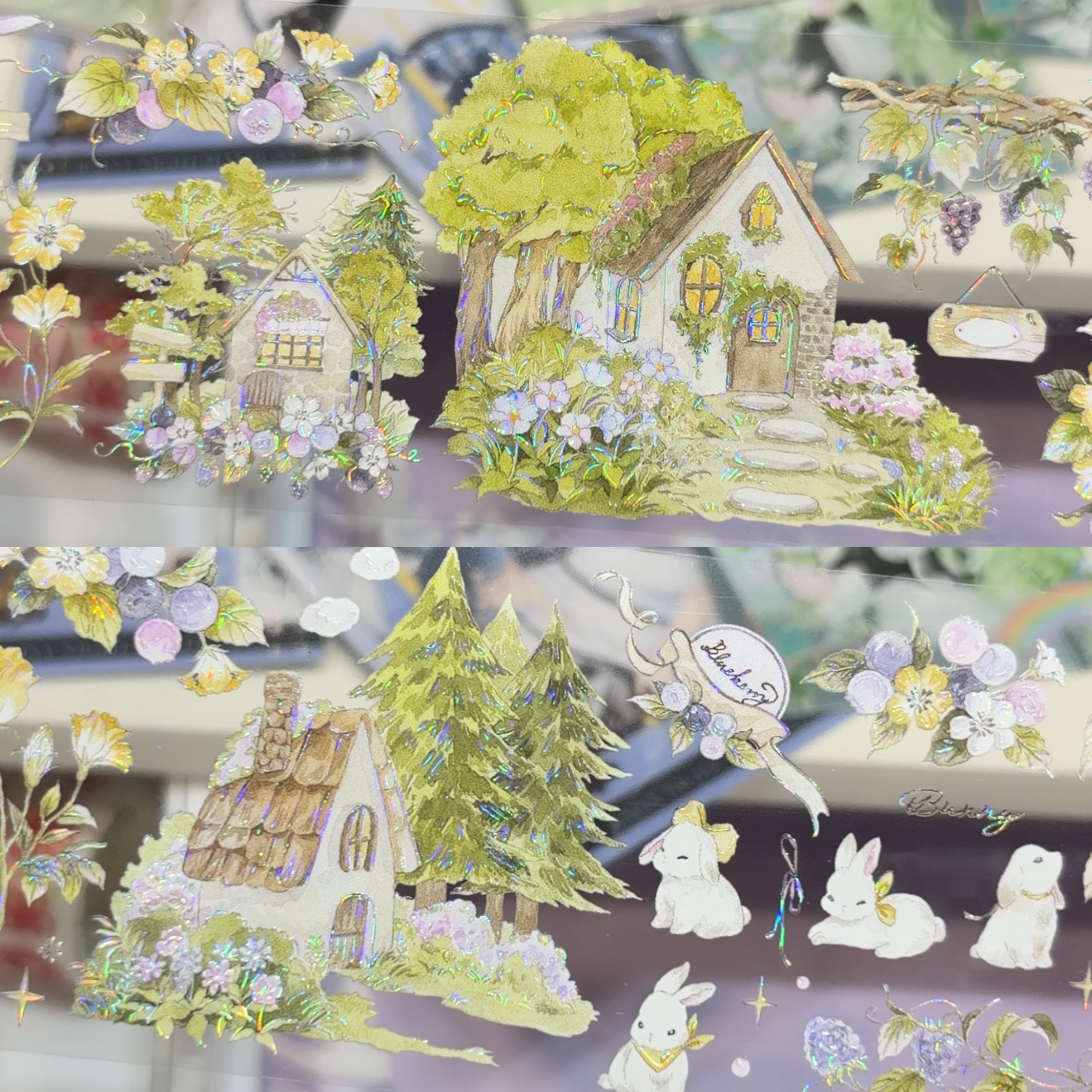 Likey分装森屿蓝野晨露花园森林小屋兔子手帐胶带流麻咕卡背卡
