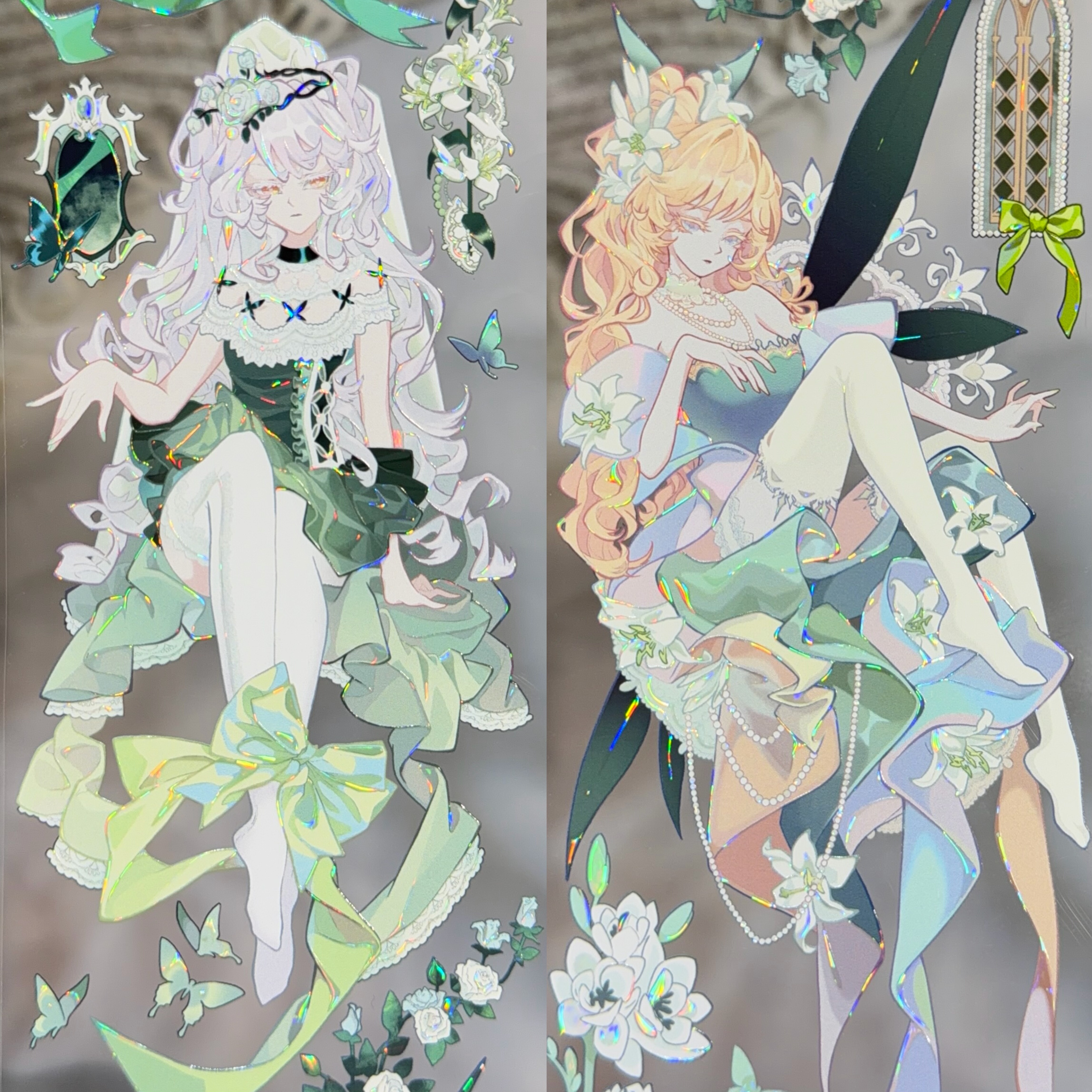 一木一横分装手账胶带雾月深幽人物女绿系流麻咕卡背卡拼贴贝壳光