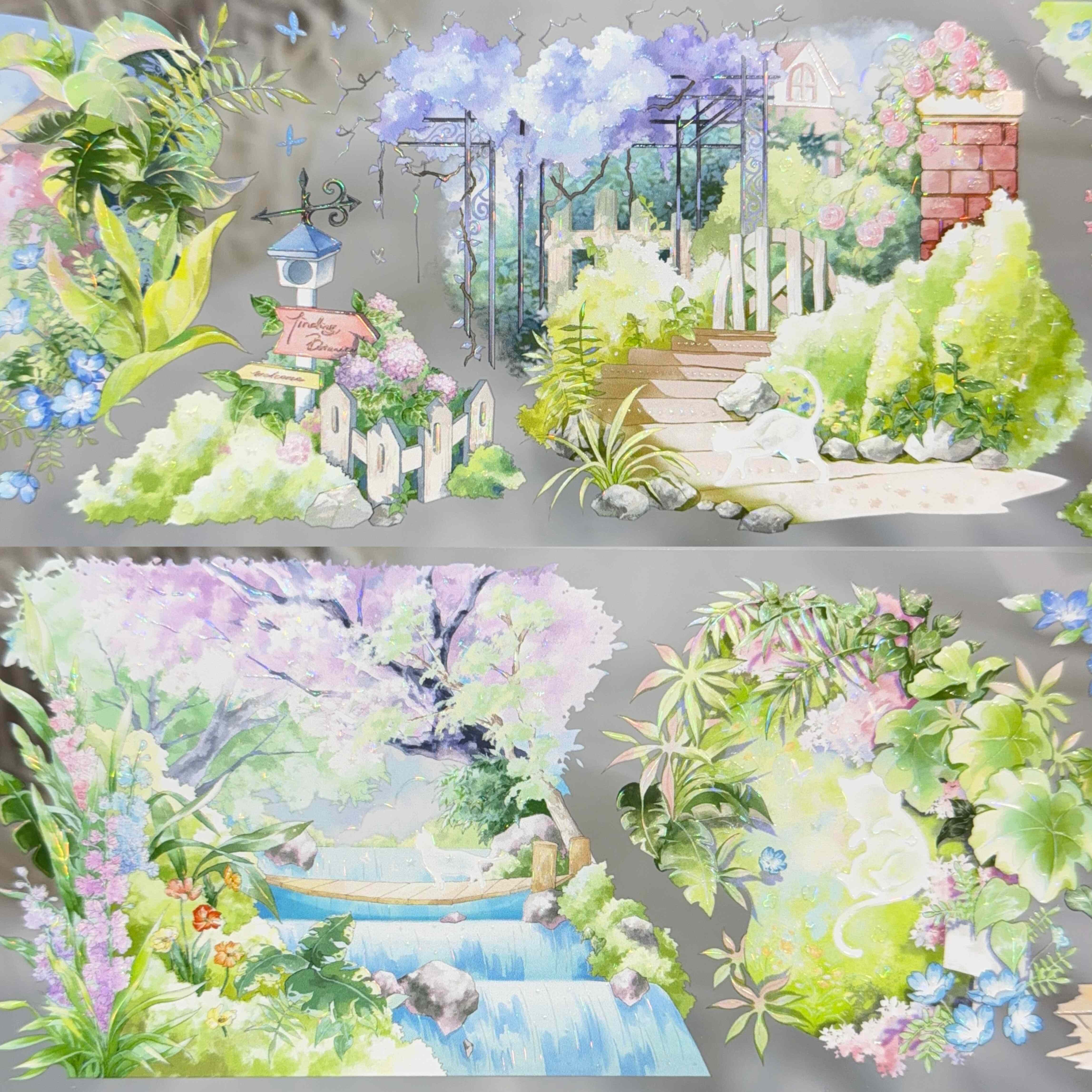 Just分装手账胶带喵奈花园彩绘花园景色流麻咕卡手机拼贴