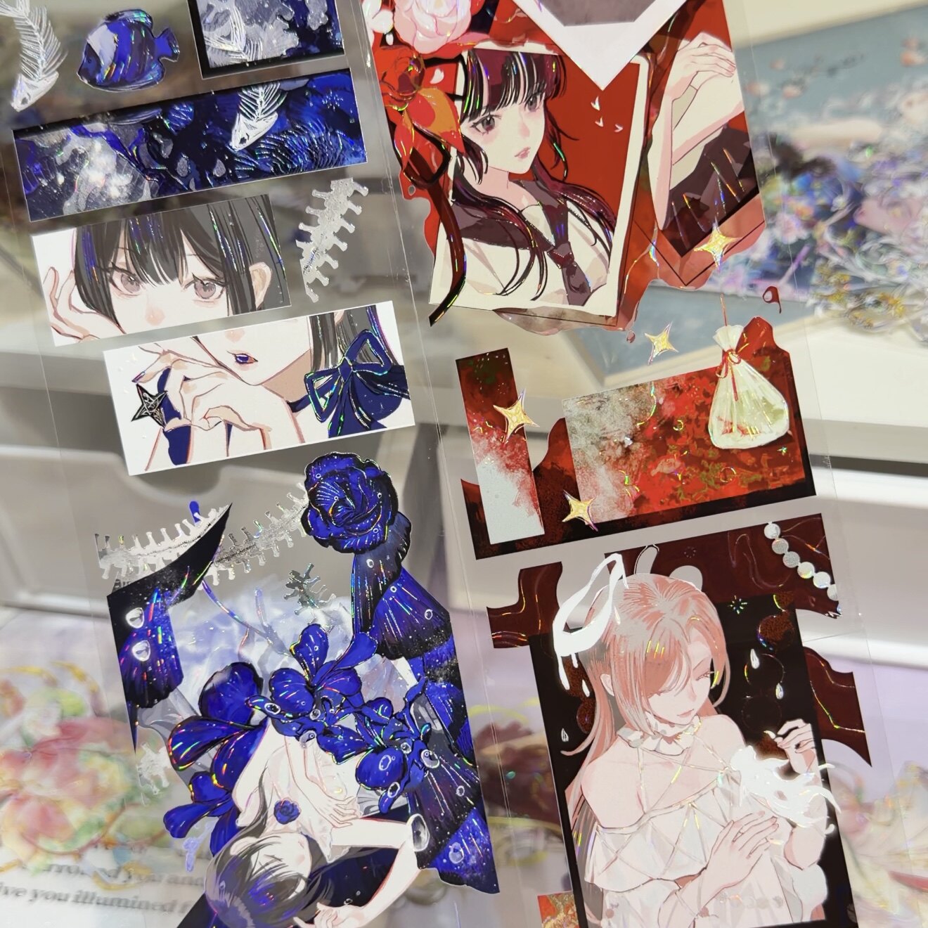 巫女Sama事务所分装花笺秘录红蓝人物漫画少女手机背卡拼贴