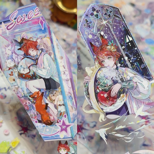 百岚分装手账胶带狐惑狐狸男孩流麻咕卡背卡贴纸贝壳光