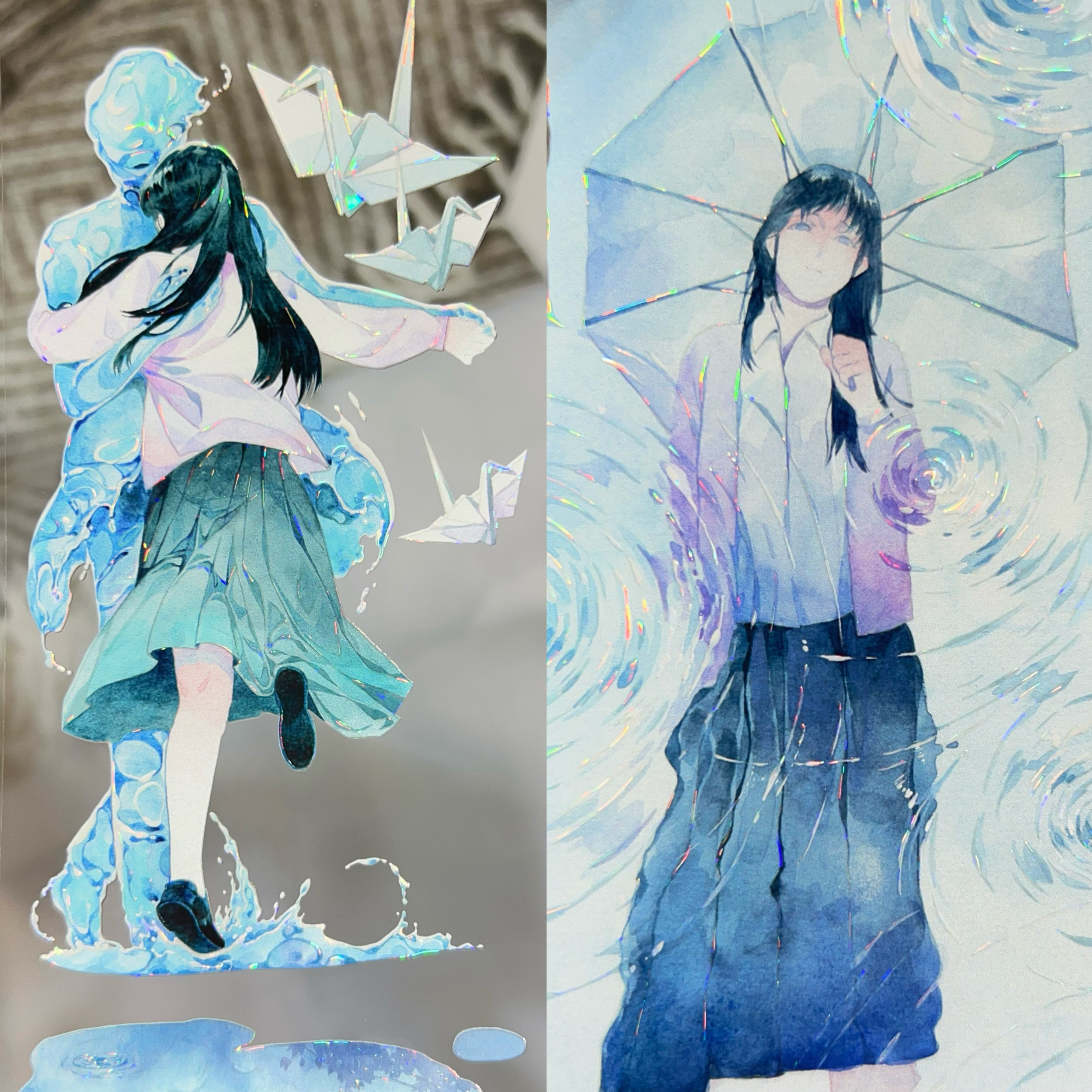 野葵分装手账胶带泪溯空雨让她降落人物女蓝系贝壳光流麻咕卡
