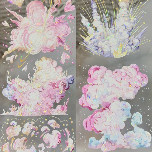 StudioVI分装手账胶带大爆炸黑大爆炸彩流麻咕卡烟花背景背卡