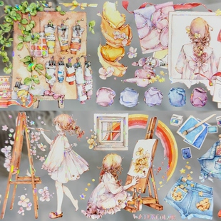 Shine分装 手账胶带染夏夏日沁茶狮子太太绘制流麻咕卡背卡彩绘