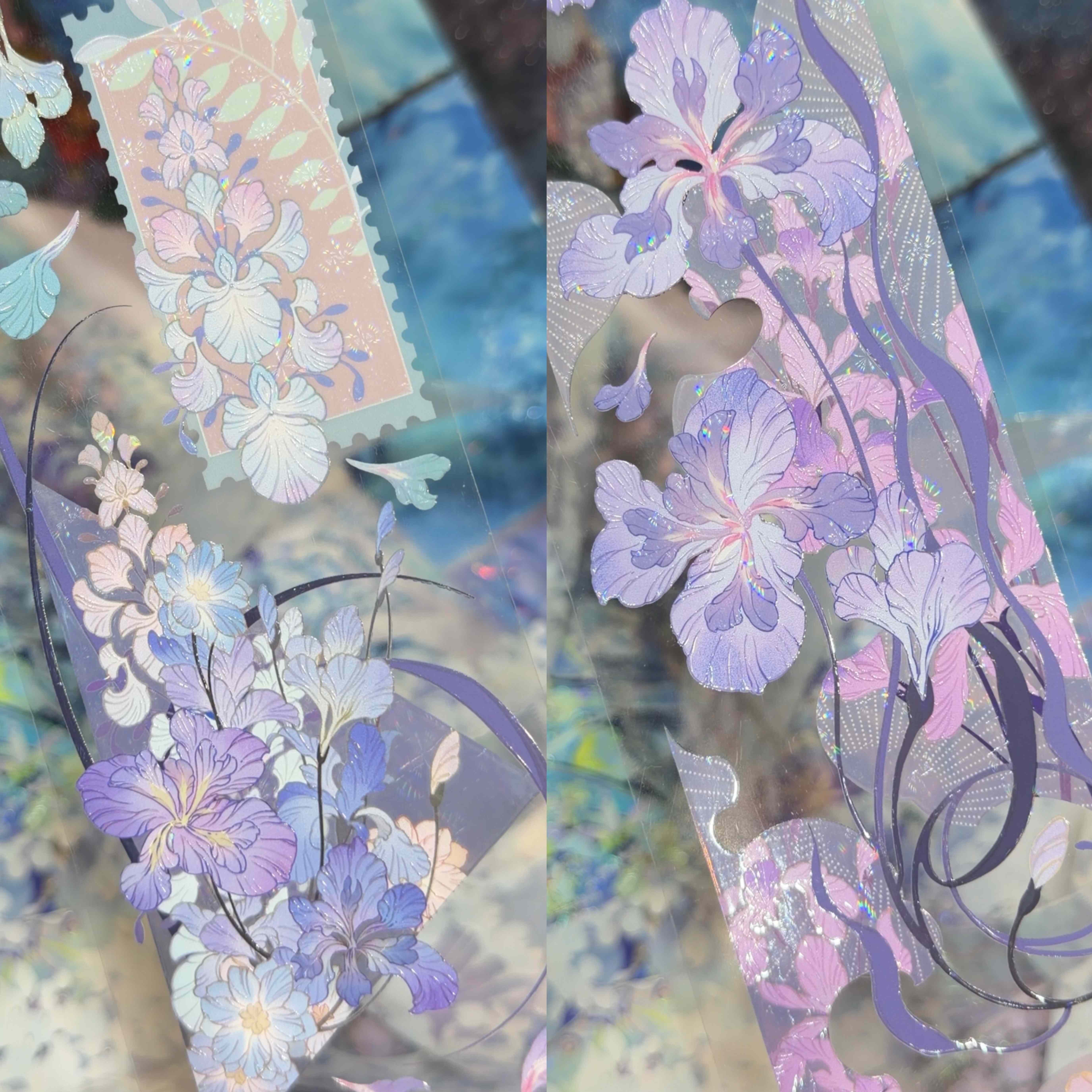 叉叉斯丢丢分装手账胶带花卜梦.雪笺花卜梦.琉璃半透背景花流麻
