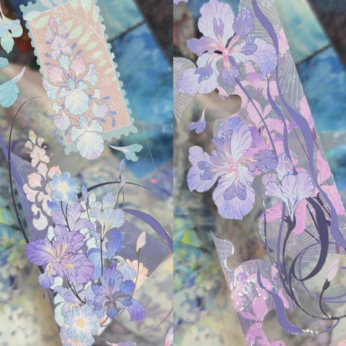 叉叉斯丢丢分装手账胶带花卜梦.雪笺花卜梦.琉璃半透背景花流麻