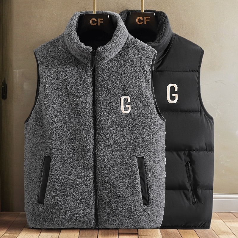 秋冬季男士两面穿马甲羊羔毛无帽保暖背心加厚学生坎肩外穿男马夹