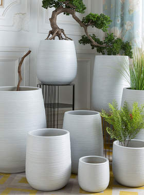 景德镇陶瓷北欧花盆落地简约白色养花创意别墅酒店装饰品插花摆件