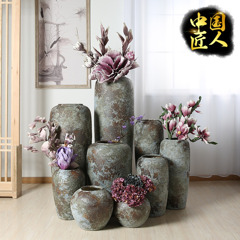 景德镇落地花瓶做旧粗陶坛子软装