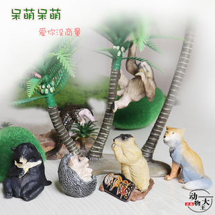 创意呆萌仿真动物模型塑料儿童玩具摆件黑熊穿山甲藏狐刺猬