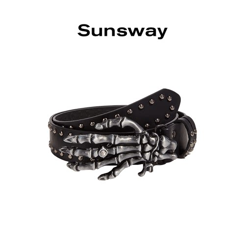 SUNSWAY街头风朋克风骷髅手铆钉美式皮带男女休闲复古辣妹腰带
