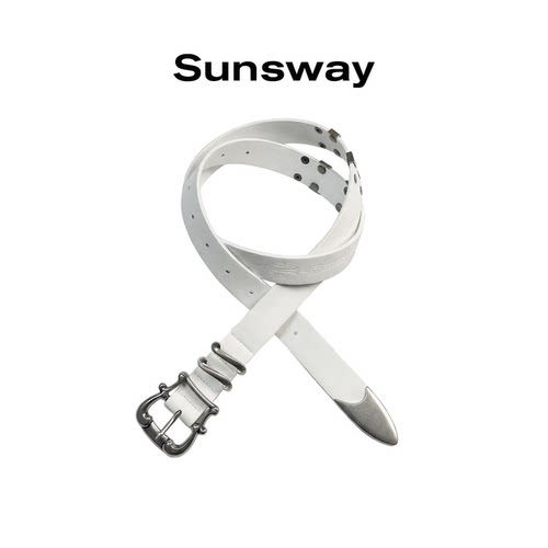 SUNSWAY简约优雅白色铆钉皮带