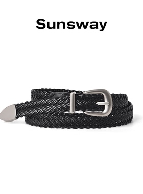 SUNSWAY原创编织复古腰带免打孔真扣简约百搭牛仔裤装饰皮带