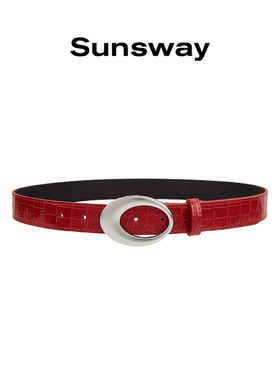 SUNSWAY原创鳄鱼纹红色压花腰带女百搭y2k小众复古合金扣辣妹皮带