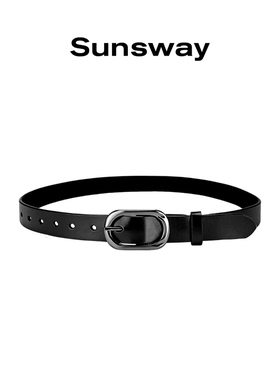 SUNSWAY黑色牛皮腰带男女百搭时尚潮流真皮简约复古椭圆扣皮带