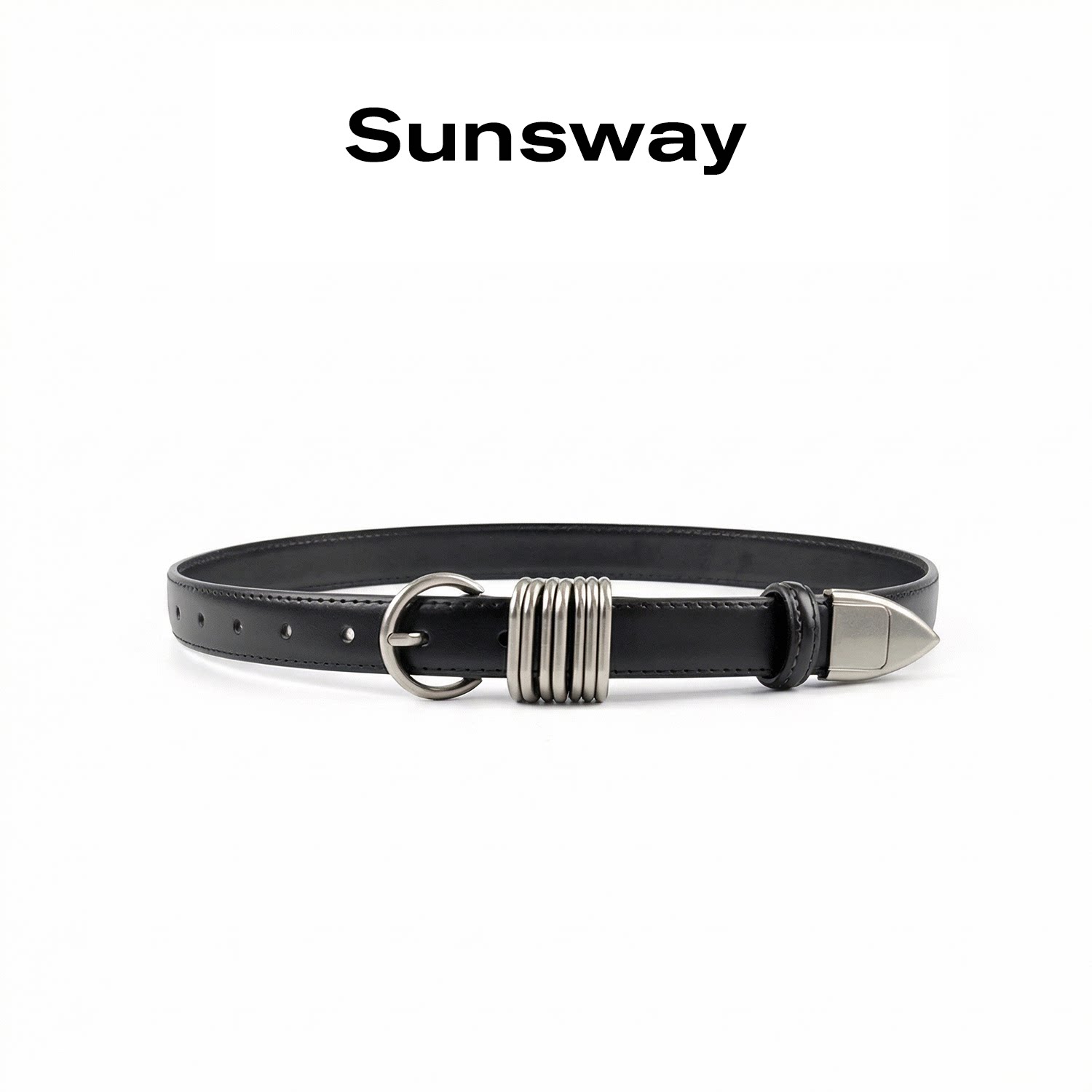 SUNSWAY金属圆环牛皮牛仔裤腰带男真皮简约个性黑色皮带女小众