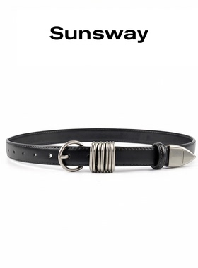 SUNSWAY金属圆环牛皮牛仔裤腰带男真皮简约个性黑色皮带女小众