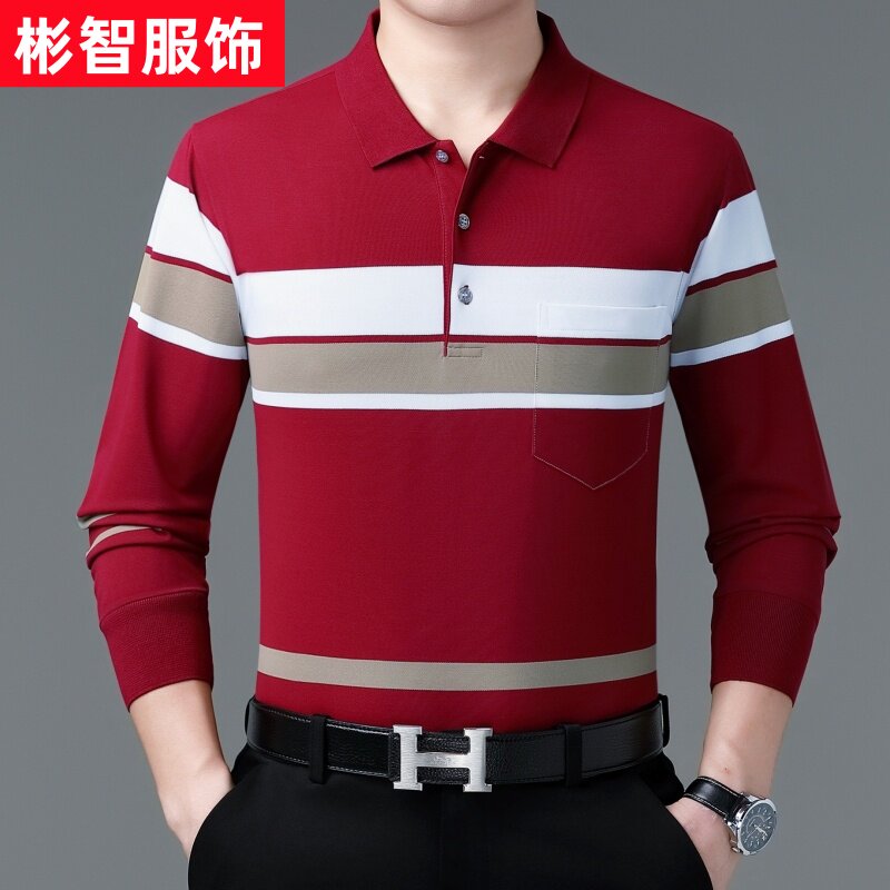 珠地棉长袖polo衫男加肥加大运动上衣肥佬商务休闲翻领T恤打底衫