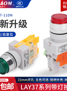 带灯按钮开关LAY37-11DNZS(PBCY090)自复位自锁220V一开一闭 22MM
