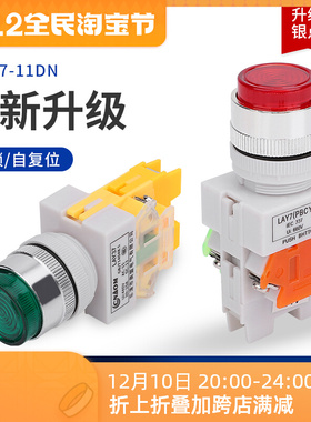 带灯按钮开关LAY37-11DNZS(PBCY090)自复位自锁220V一开一闭 22MM