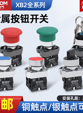 XB2按钮开关自复位BA31金属平头启动ZB2旋钮BD33急停BS542蘑菇头