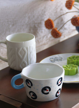 陶瓷釉下彩创意企鹅小众马克杯牛奶杯家用情侣礼物咖啡杯