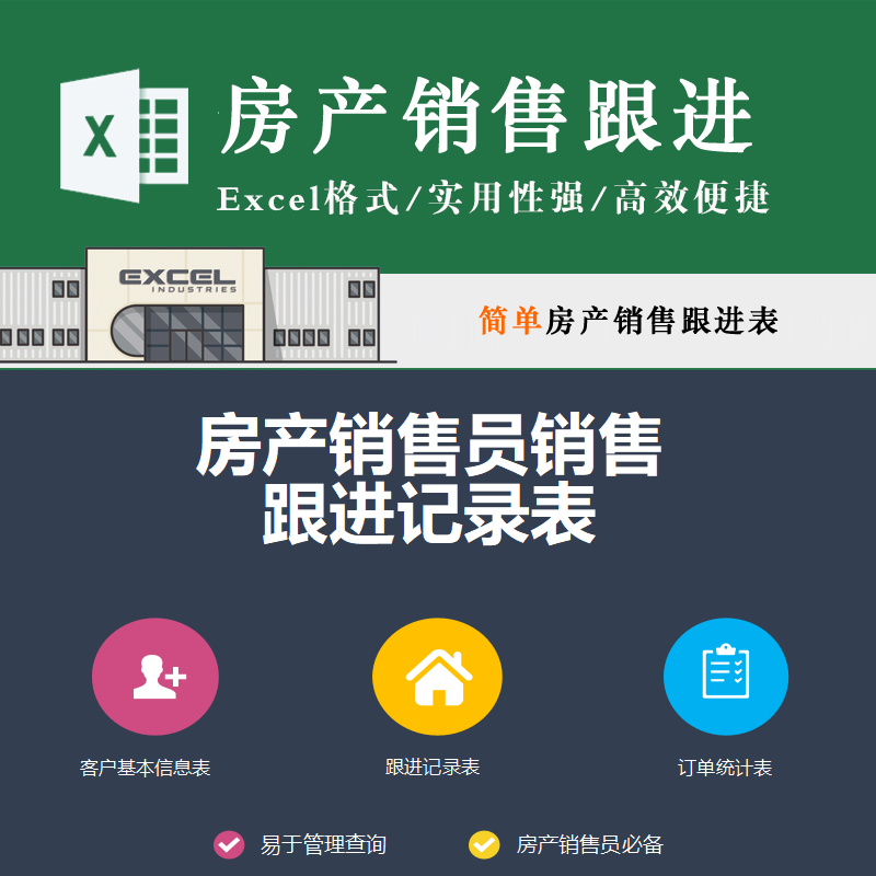 房地产销售管理记录跟进表格客户登记订单统计业务推进excel模板