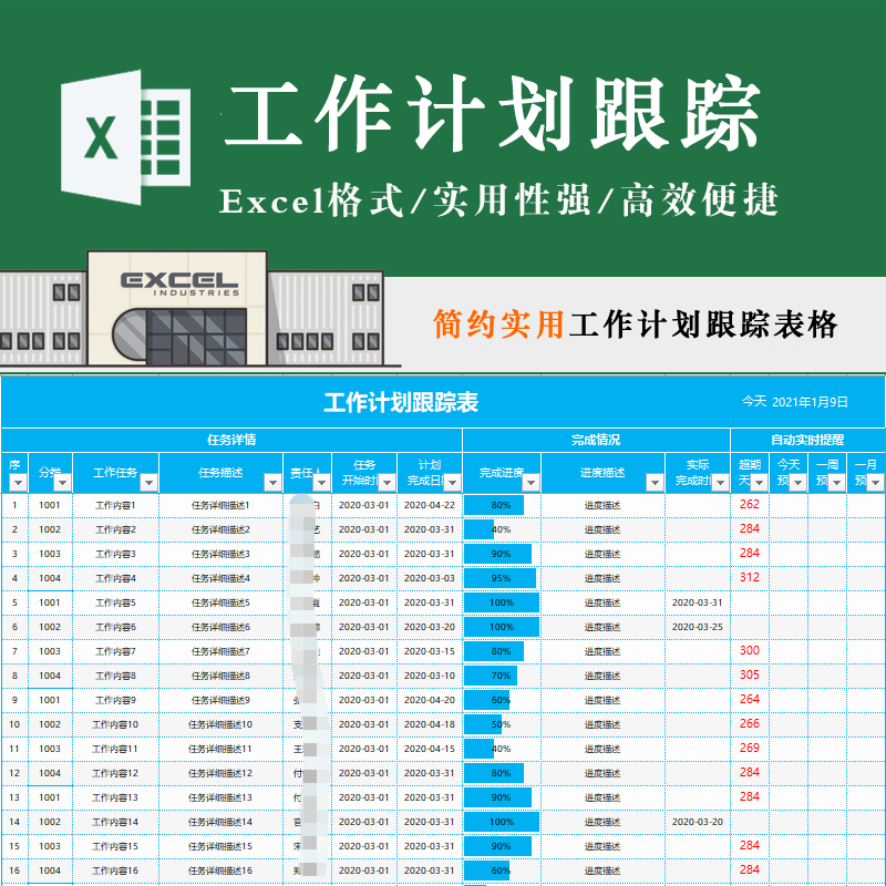 工作计划跟踪任务分派表格项目管理时间节点规划进度甘特图模板