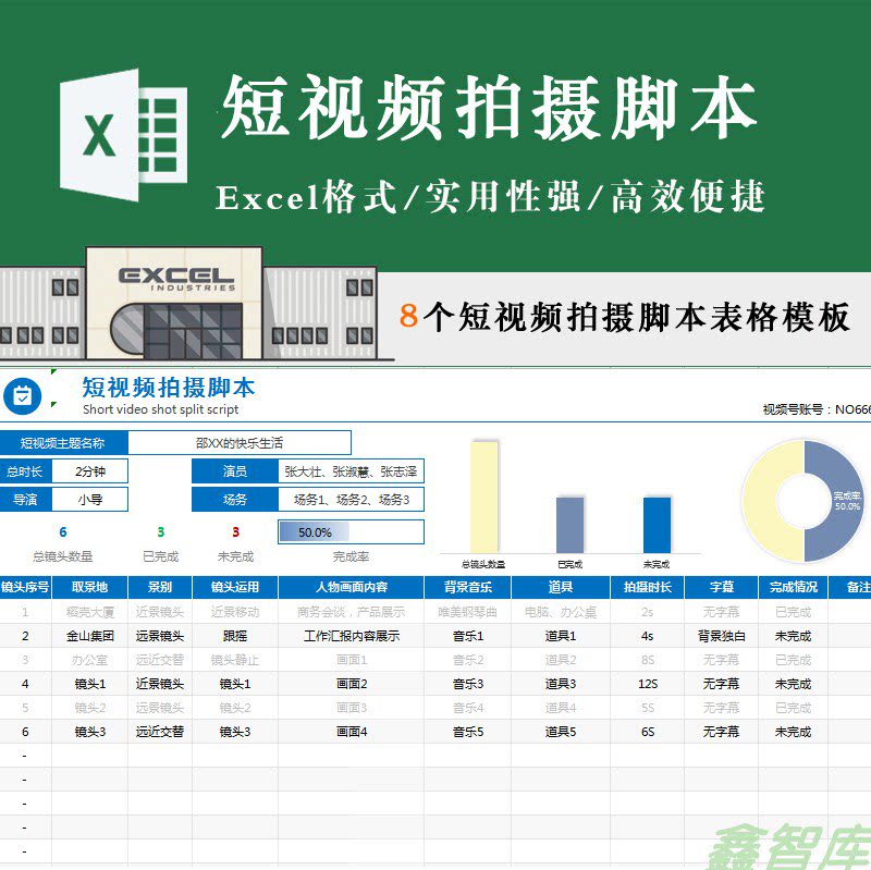 短视频拍摄脚本表 抖音快手短视频制作剧本策划灵感捕捉excel模板
