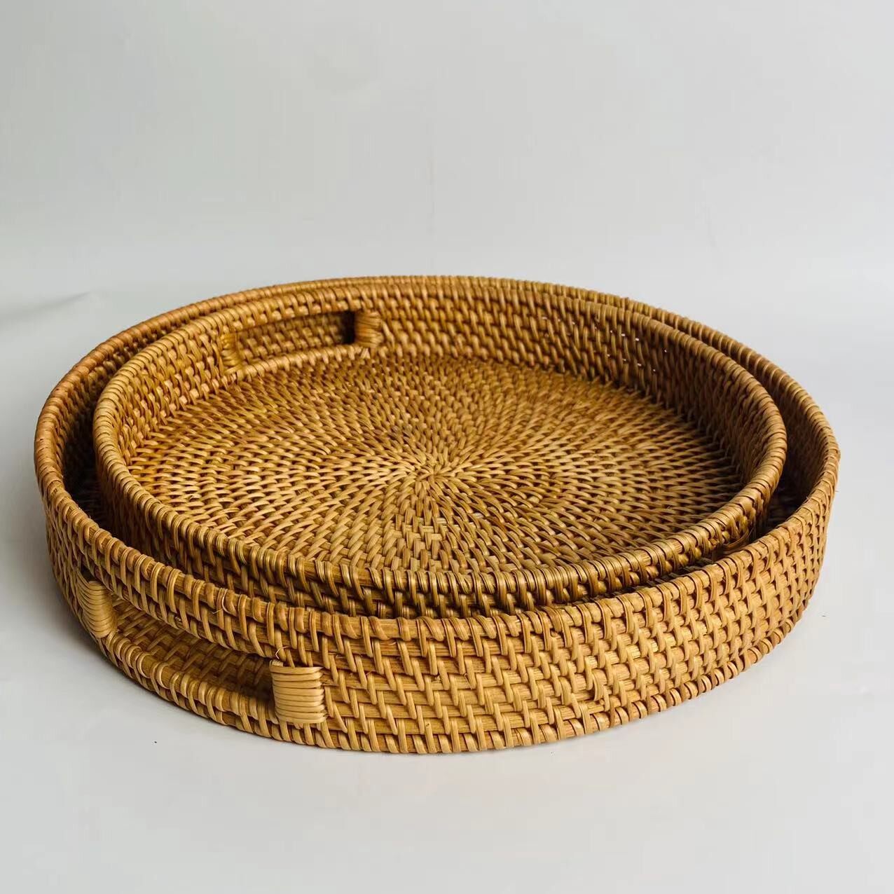 TB034藤编圆托盘收纳篮GP-7两件套
