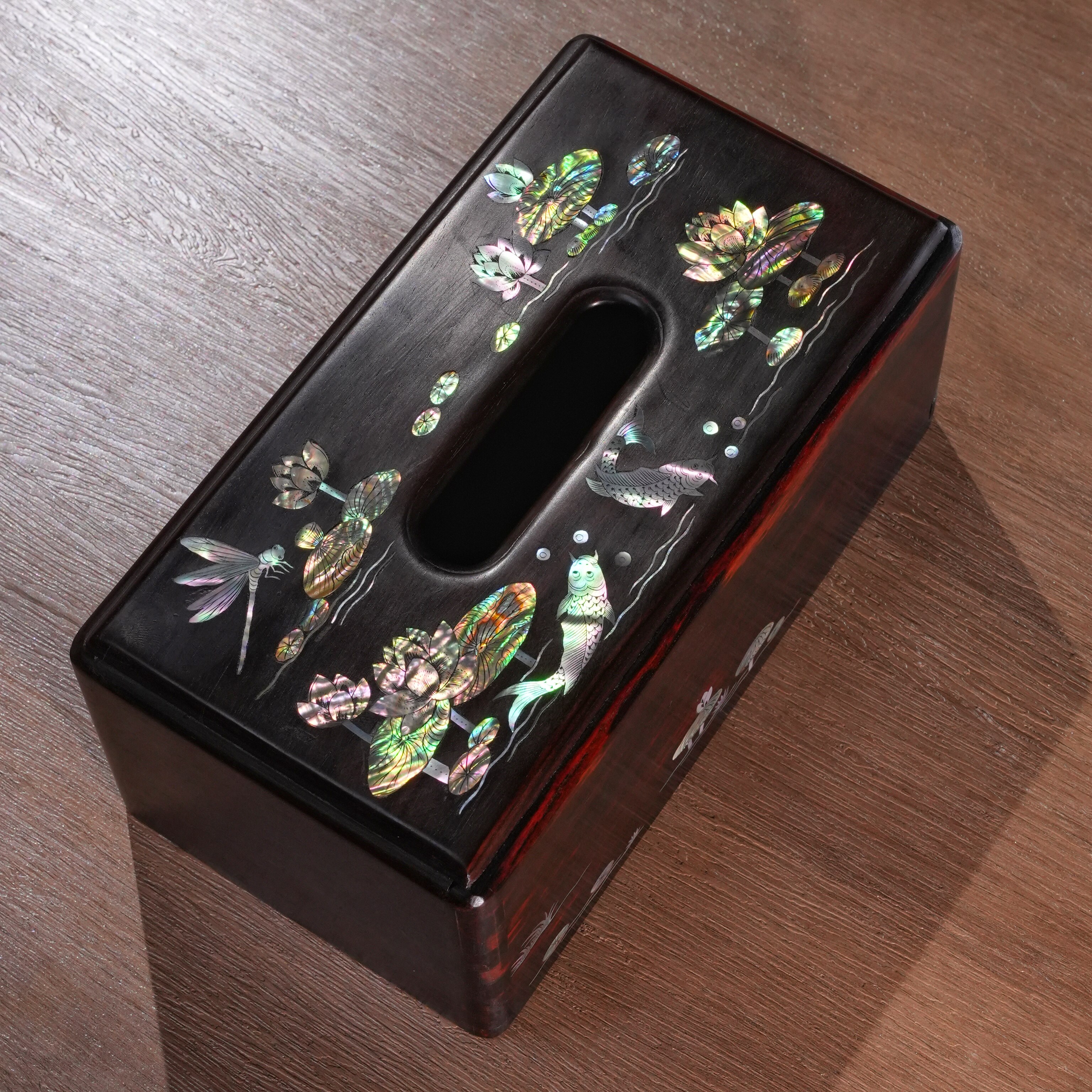 SZ277荷塘锦鲤螺钿抽纸盒餐客厅家用纸巾盒尺寸22*12*9.5cm