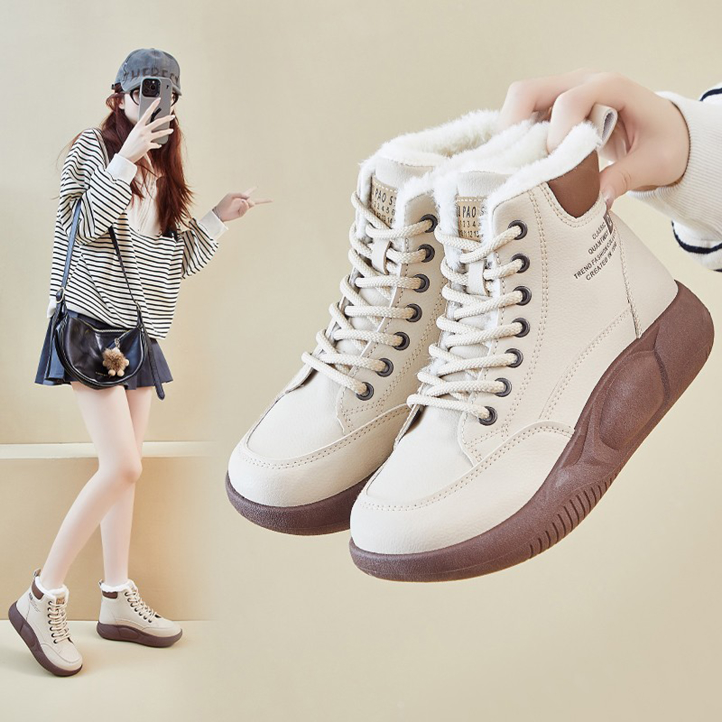 加绒加厚短靴爆款软底高帮棉鞋女