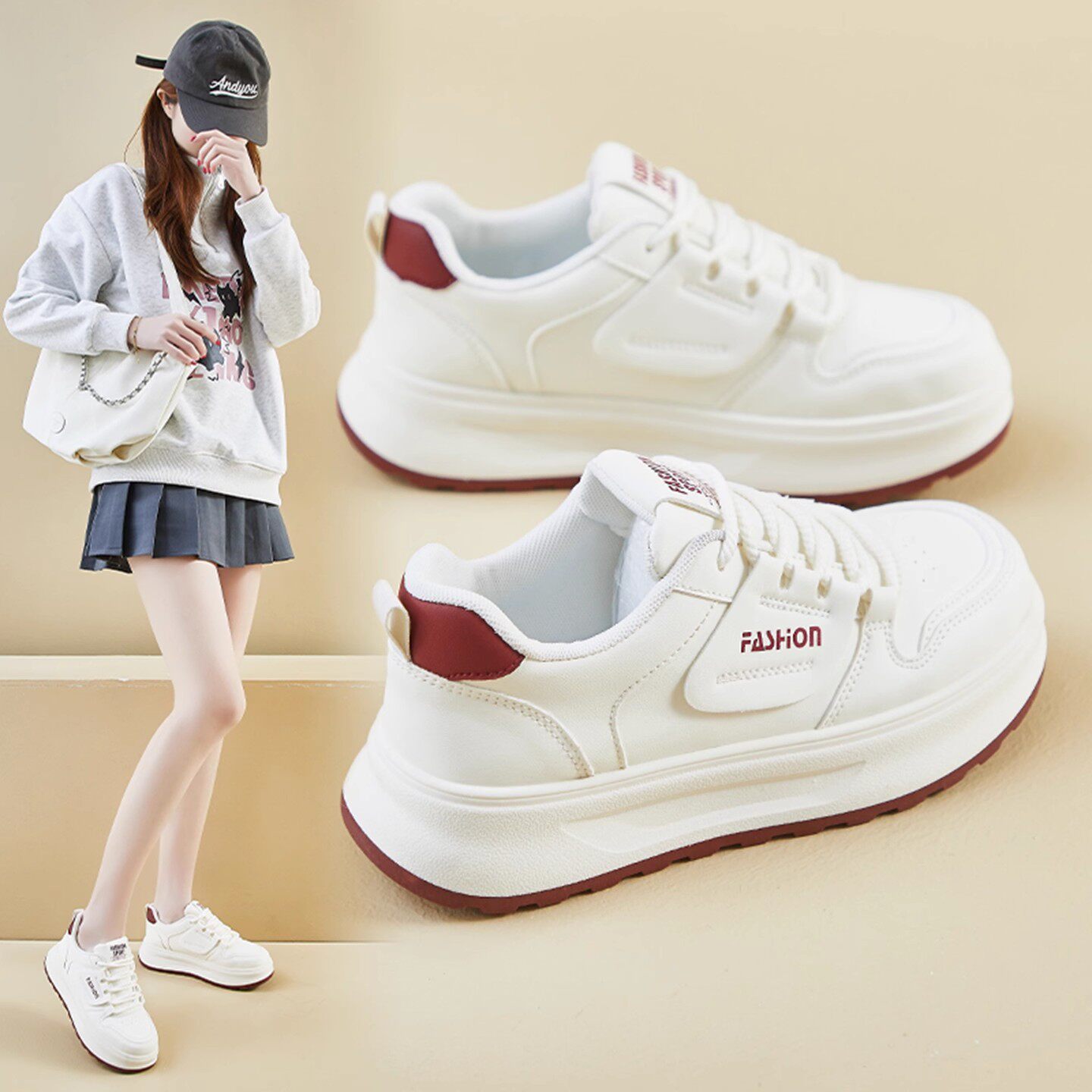 小白鞋女款2026年春季新款爆款增高厚底板鞋轻便百搭休闲运动鞋子