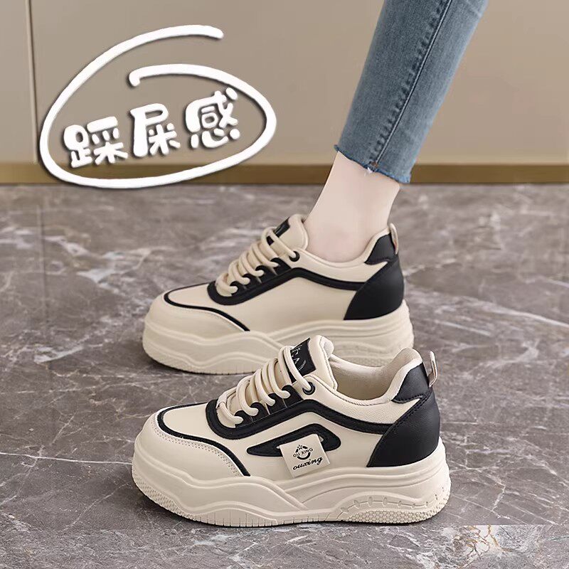 真皮内增高板鞋女2026春季新款时尚小个子厚底休闲鞋子显脚小码34