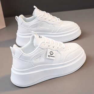 超火小白鞋女2025春季新款秋季厚底内增高配裙子百搭真皮休闲板鞋