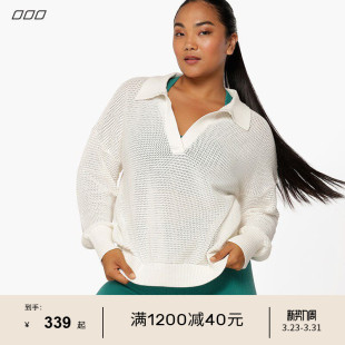 上衣罩衫 V翻领落肩宽松休闲WEAVE螺纹长袖 女LJ Jane Lorna