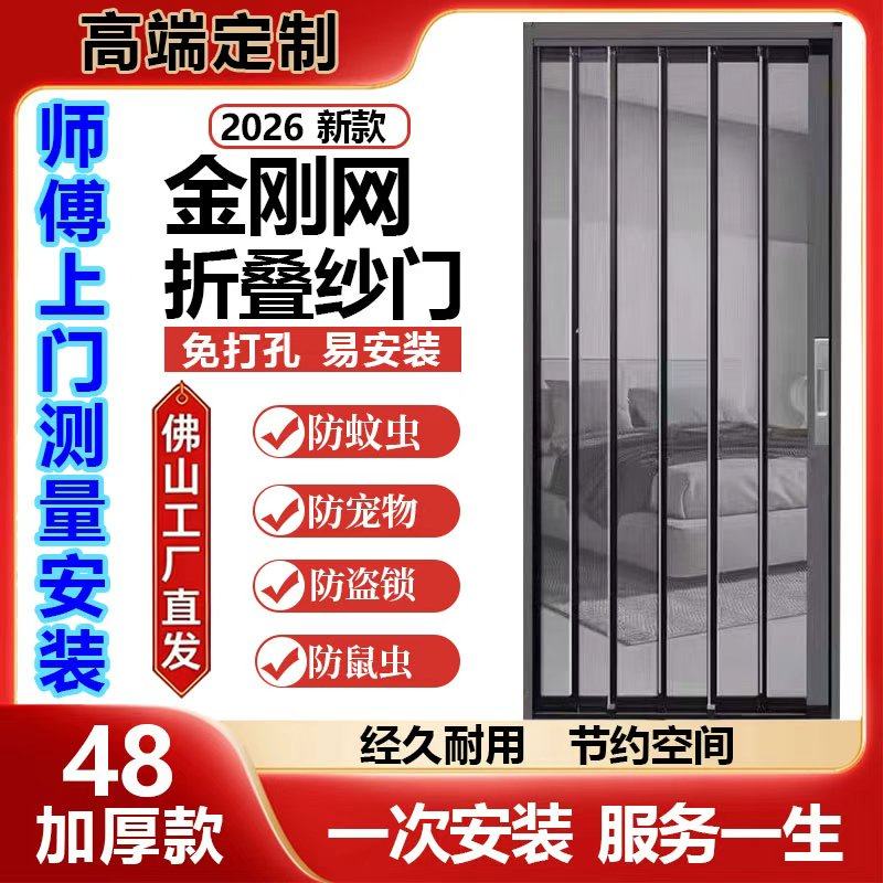 金刚网折叠纱门防蚊防猫狗鼠带锁防盗隐形伸缩推拉式铝合金纱窗门