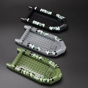 小颗粒积木人仔配件军事载具船橡皮划艇冲锋舟救生小船拼装玩具