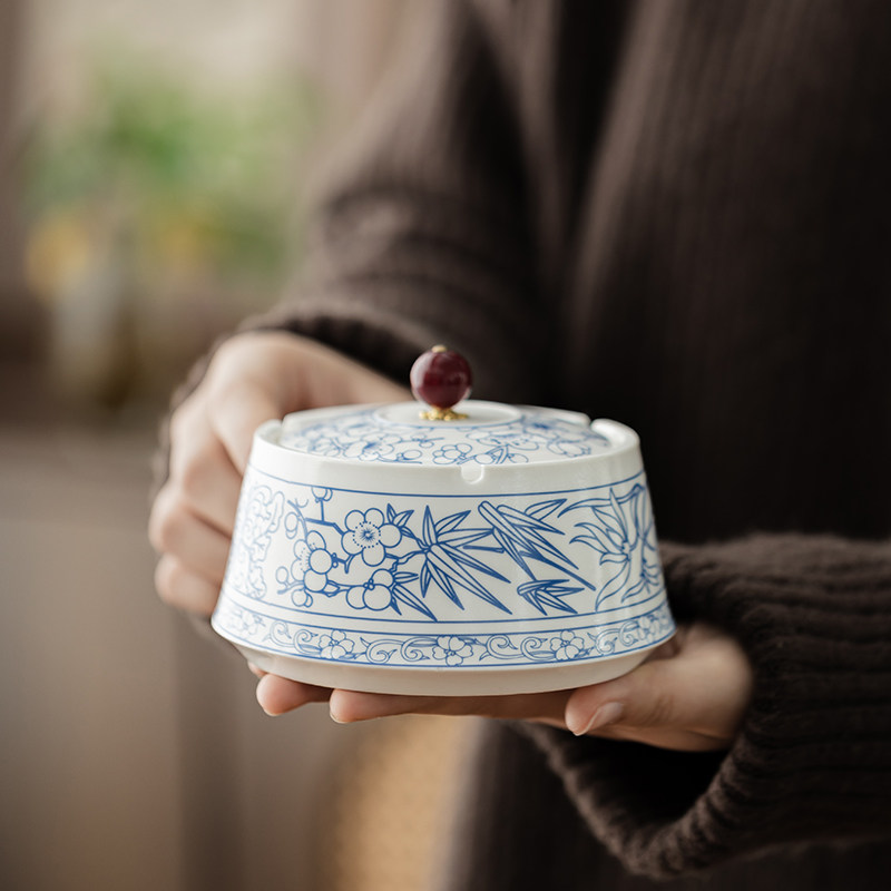 陶瓷烟灰缸创意个性潮流大号带盖防飞灰茶几办公室家用客厅高级感,家居饰品,装饰烟灰缸,淘宝优惠券,粉丝福利购,淘宝优惠卷