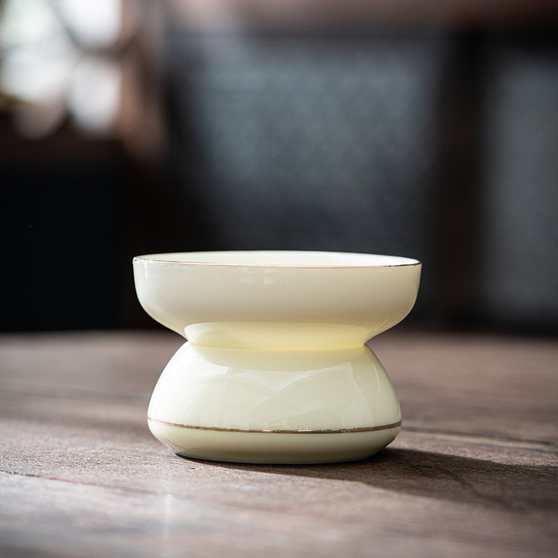 德化白瓷茶漏茶滤器家用茶隔陶瓷茶渣网过虑茶水分离功夫茶具配件