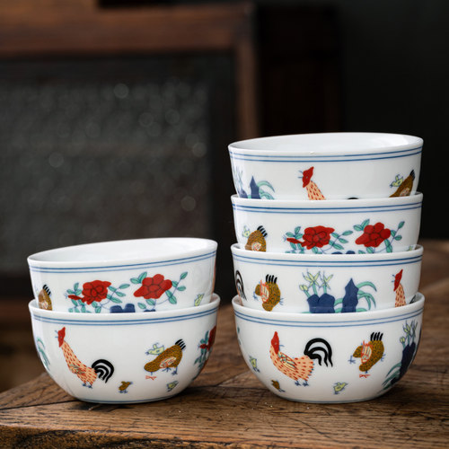 景德镇手绘成化斗彩鸡缸杯