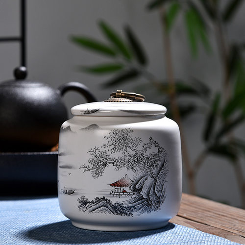 哥窑茶叶罐汝窑陶瓷密封罐小号