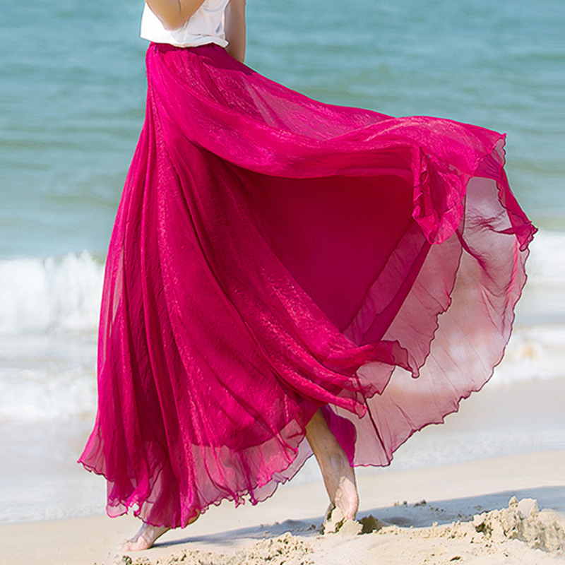 舞蹈裙大摆裙白色沙滩裙女夏季海边拍照长裙高级新款网纱半身裙子
