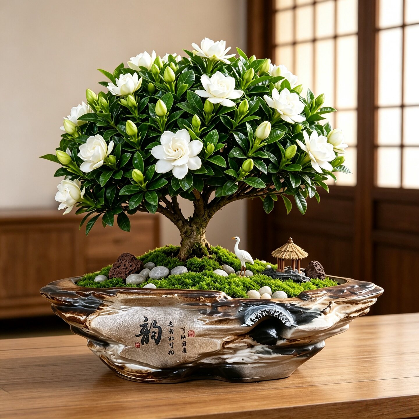 山石纹理盆景花盆刻字韵字拱桥造型陶瓷花钵不规则微景观盆栽花钵